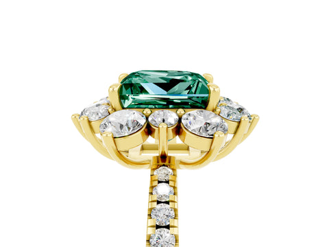 Yellow gold Princess Cut Cut Diamond Floral Halo Pave Band with Prong Setting_5