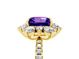 Yellow gold Princess Cut Cut Diamond Floral Halo Pave Band with Prong Setting_5