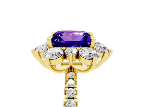 Yellow gold Princess Cut Cut Diamond Floral Halo Pave Band with Prong Setting_5