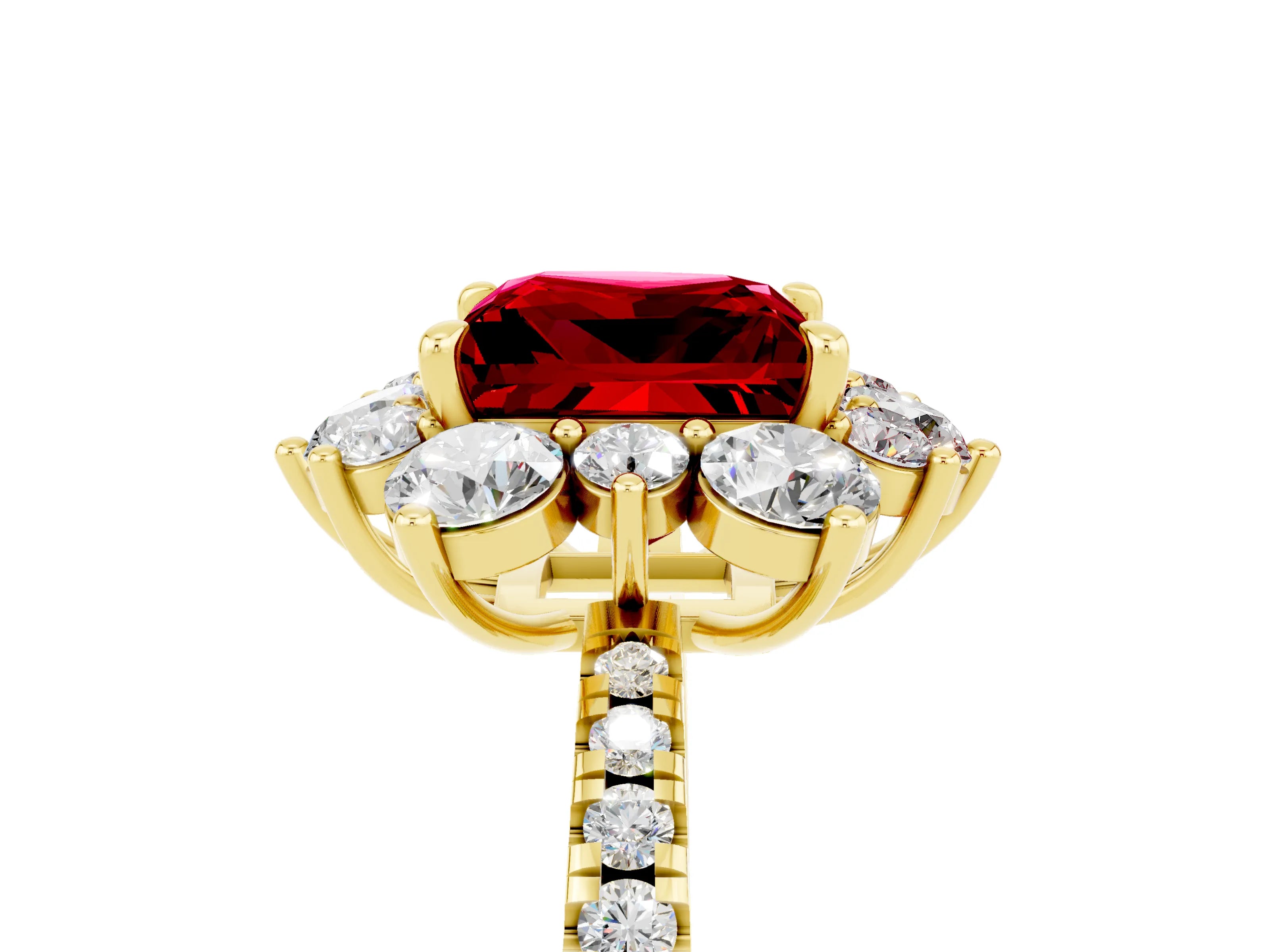 Yellow gold Princess Cut Cut Diamond Floral Halo Pave Band with Prong Setting_5