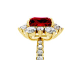 Yellow gold Princess Cut Cut Diamond Floral Halo Pave Band with Prong Setting_5