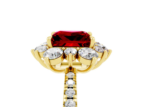 Yellow gold Princess Cut Cut Diamond Floral Halo Pave Band with Prong Setting_5