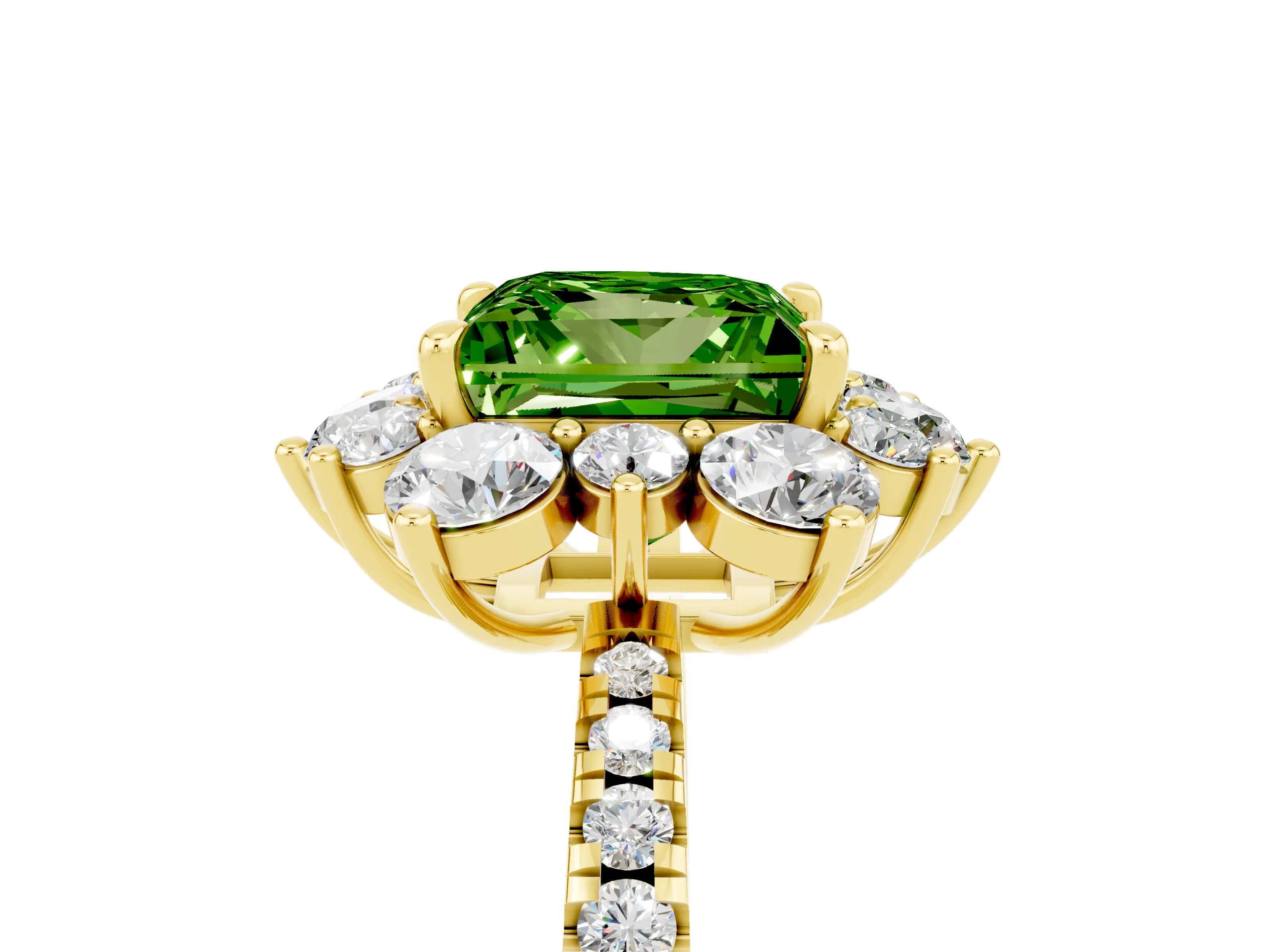 Yellow gold Princess Cut Cut Diamond Floral Halo Pave Band with Prong Setting_5