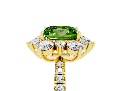 Yellow gold Princess Cut Cut Diamond Floral Halo Pave Band with Prong Setting_5