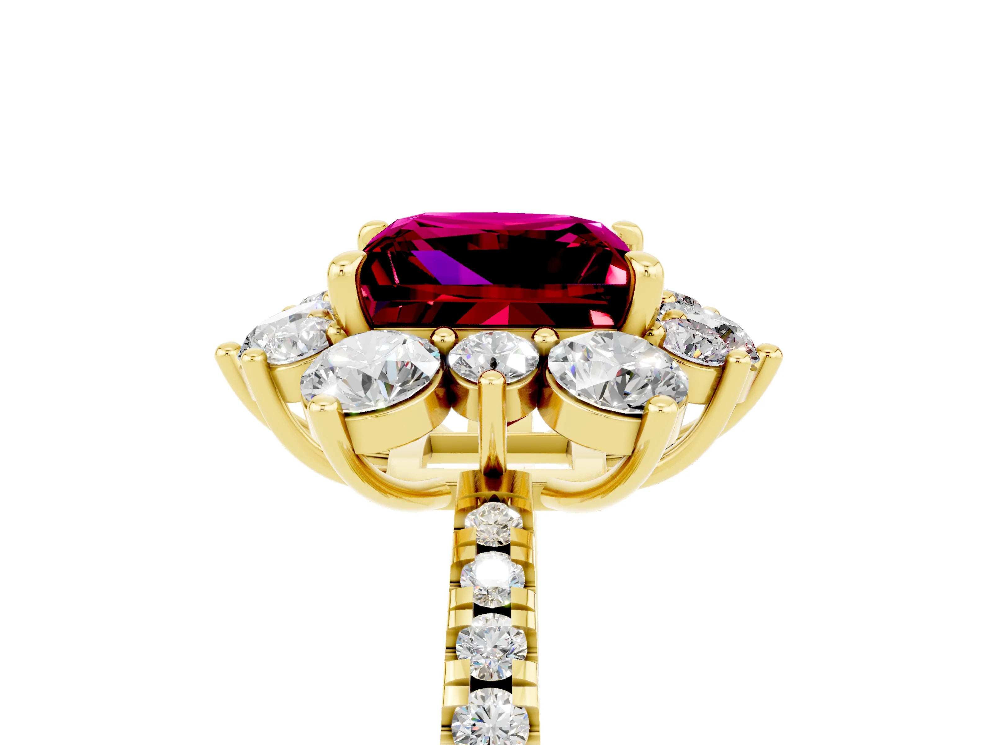 Yellow gold Princess Cut Cut Diamond Floral Halo Pave Band with Prong Setting_5