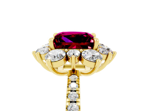 Yellow gold Princess Cut Cut Diamond Floral Halo Pave Band with Prong Setting_5