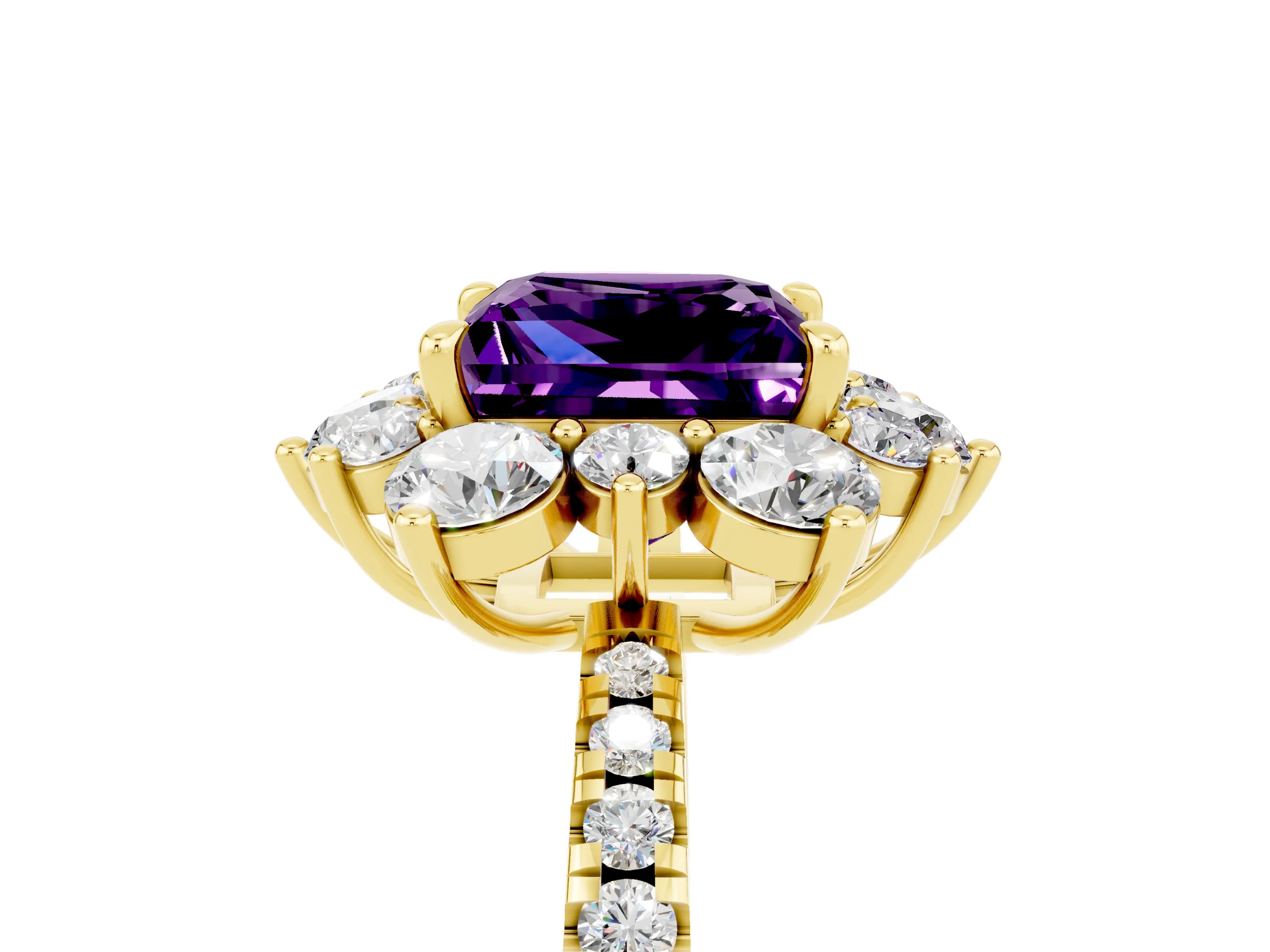 Yellow gold Princess Cut Cut Diamond Floral Halo Pave Band with Prong Setting_5