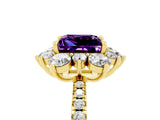 Yellow gold Princess Cut Cut Diamond Floral Halo Pave Band with Prong Setting_5