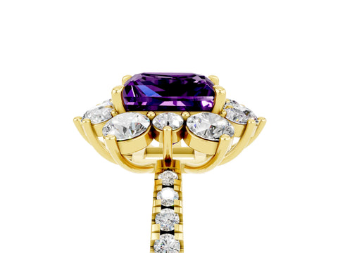 Yellow gold Princess Cut Cut Diamond Floral Halo Pave Band with Prong Setting_5