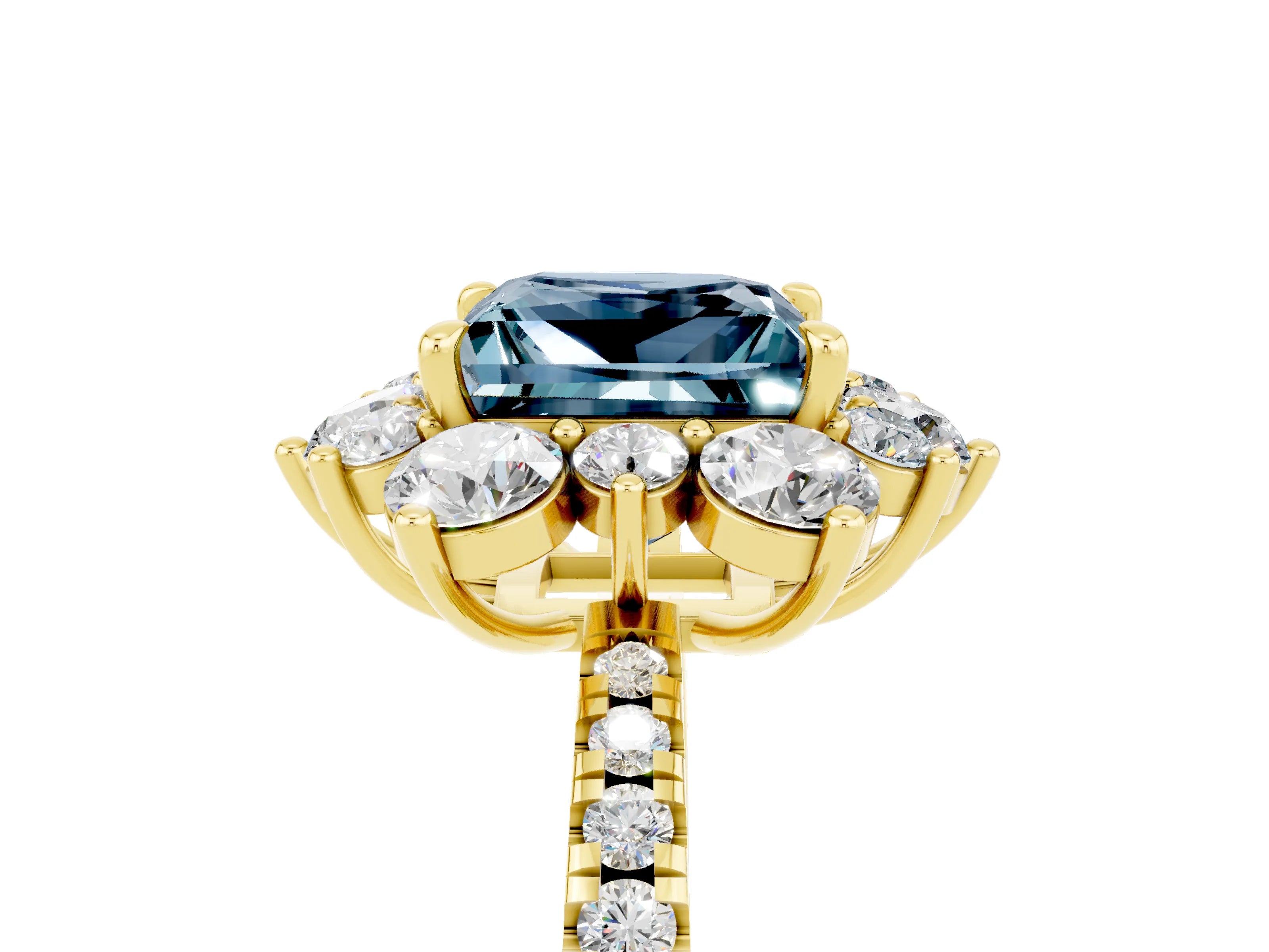 Yellow gold Princess Cut Cut Diamond Floral Halo Pave Band with Prong Setting_5