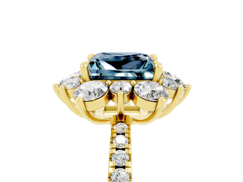 Yellow gold Princess Cut Cut Diamond Floral Halo Pave Band with Prong Setting_5