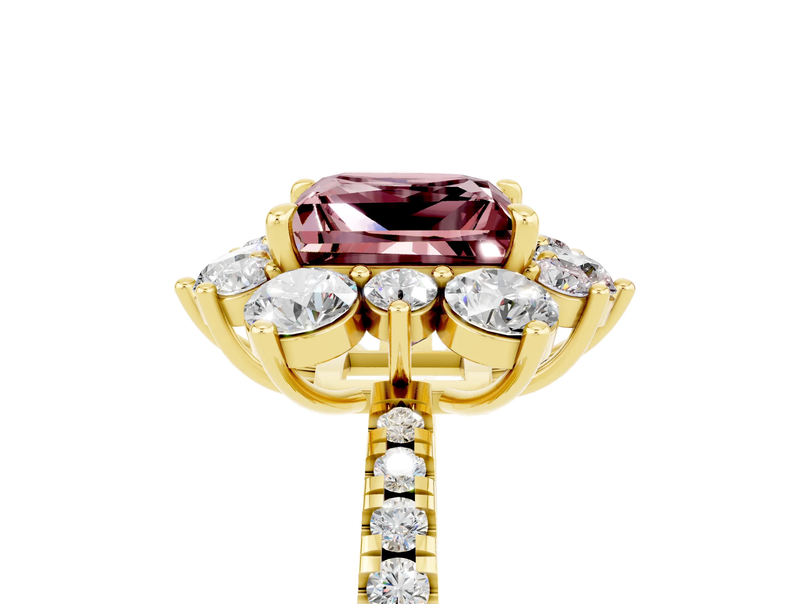 Yellow gold Princess Cut Cut Diamond Floral Halo Pave Band with Prong Setting_5
