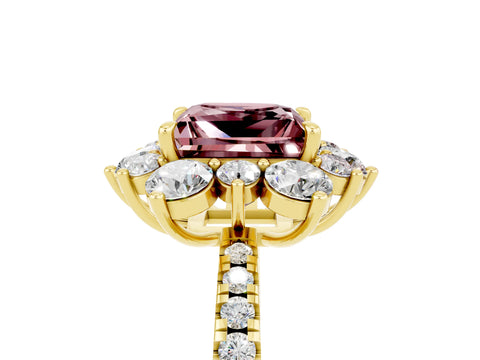 Yellow gold Princess Cut Cut Diamond Floral Halo Pave Band with Prong Setting_5