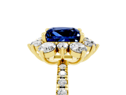 Yellow gold Princess Cut Cut Diamond Floral Halo Pave Band with Prong Setting_5