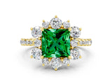 Yellow gold Princess Cut Cut Diamond Floral Halo Pave Band with Prong Setting
