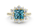 Yellow gold Princess Cut Cut Diamond Floral Halo Pave Band with Prong Setting