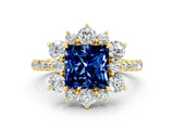 Yellow gold Princess Cut Cut Diamond Floral Halo Pave Band with Prong Setting