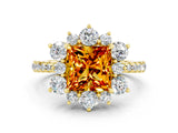 Yellow gold Princess Cut Cut Diamond Floral Halo Pave Band with Prong Setting