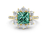 Yellow gold Princess Cut Cut Diamond Floral Halo Pave Band with Prong Setting