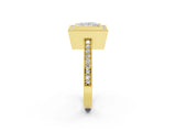 Yellow gold Princess Cut-Cut Diamond Halo Engagement Ring with Pave Band and Prong Setting_11
