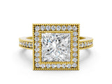 Yellow gold Princess Cut-Cut Diamond Halo Engagement Ring with Pave Band and Prong Setting_9