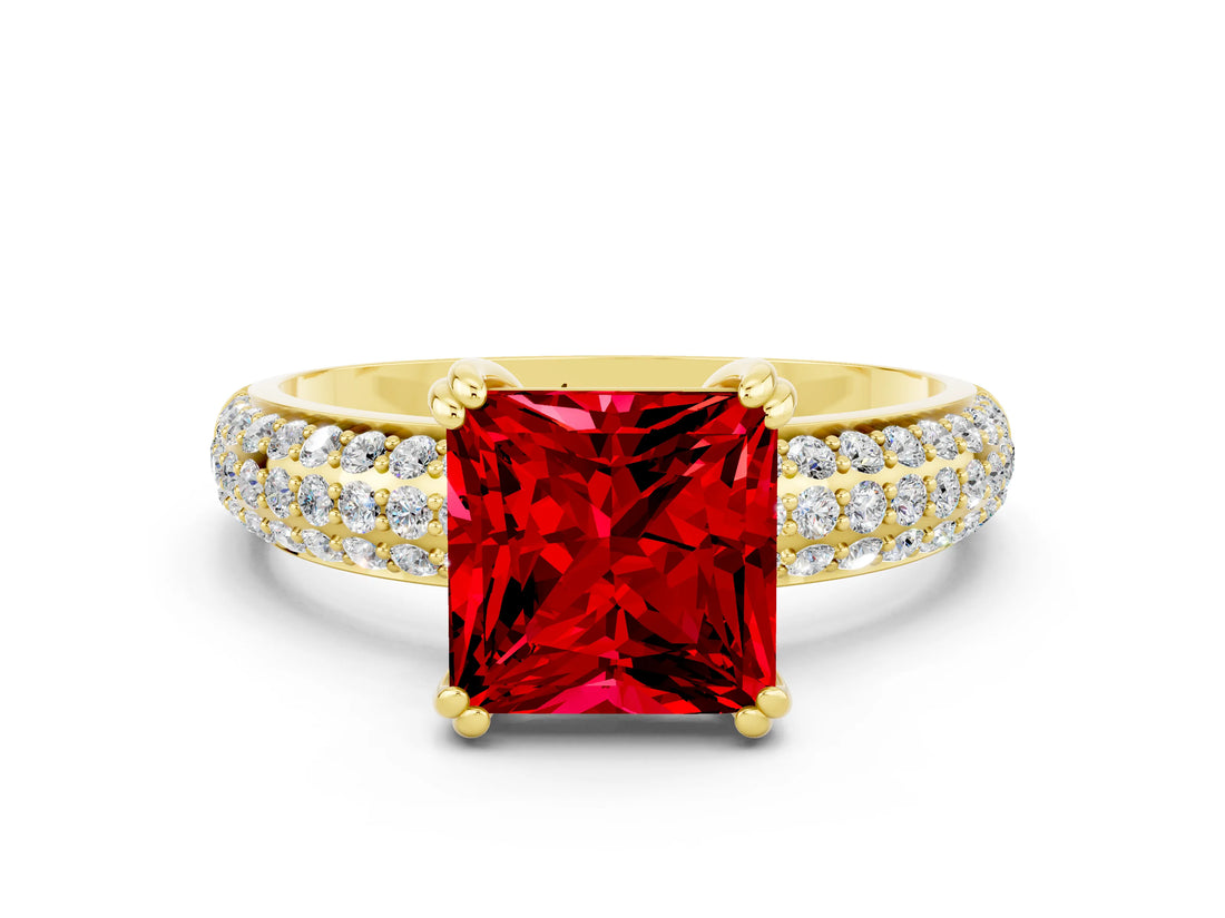 Yellow gold Princess Cut Cut Diamond Milgrain Marquise Band with Prong Setting
