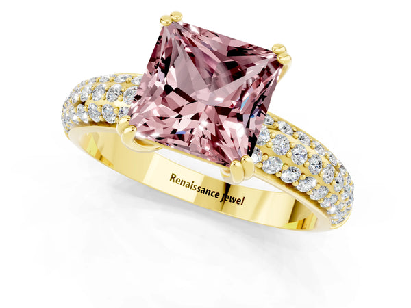 Yellow gold Princess Cut Cut Diamond Milgrain Marquise Band with Prong Setting