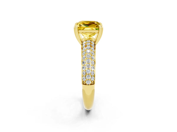 Yellow gold Princess Cut Yellow Sapphire Vintage Milgrain Ring with Round  Stations