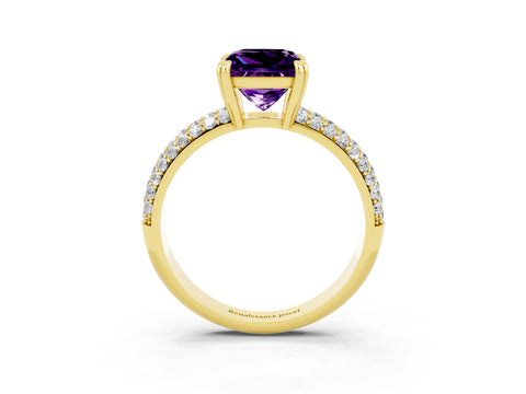 Yellow gold Princess Cut Cut Diamond Milgrain Marquise Band with Prong Setting_3