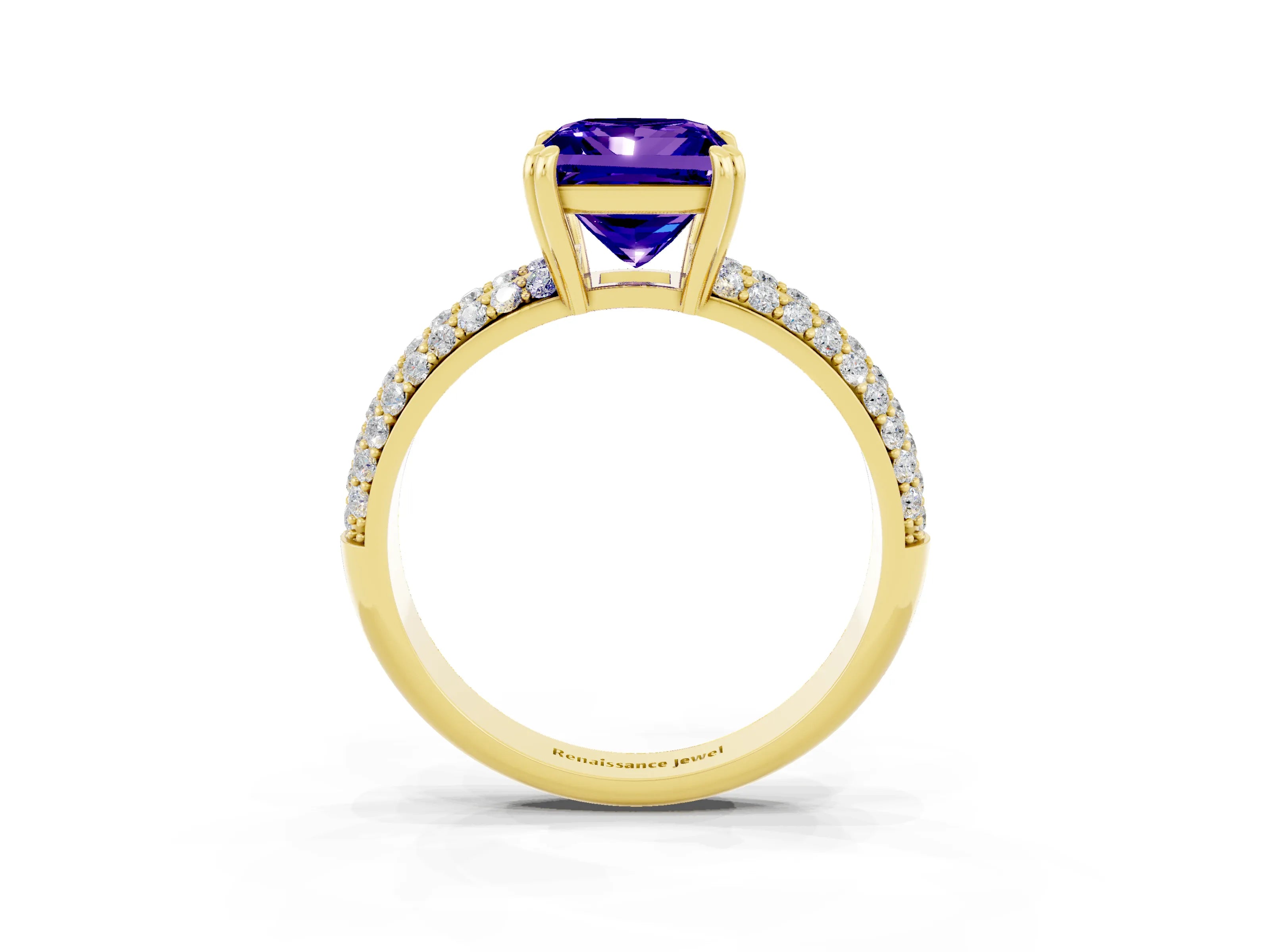 Yellow gold Princess Cut Cut Diamond Milgrain Marquise Band with Prong Setting_3