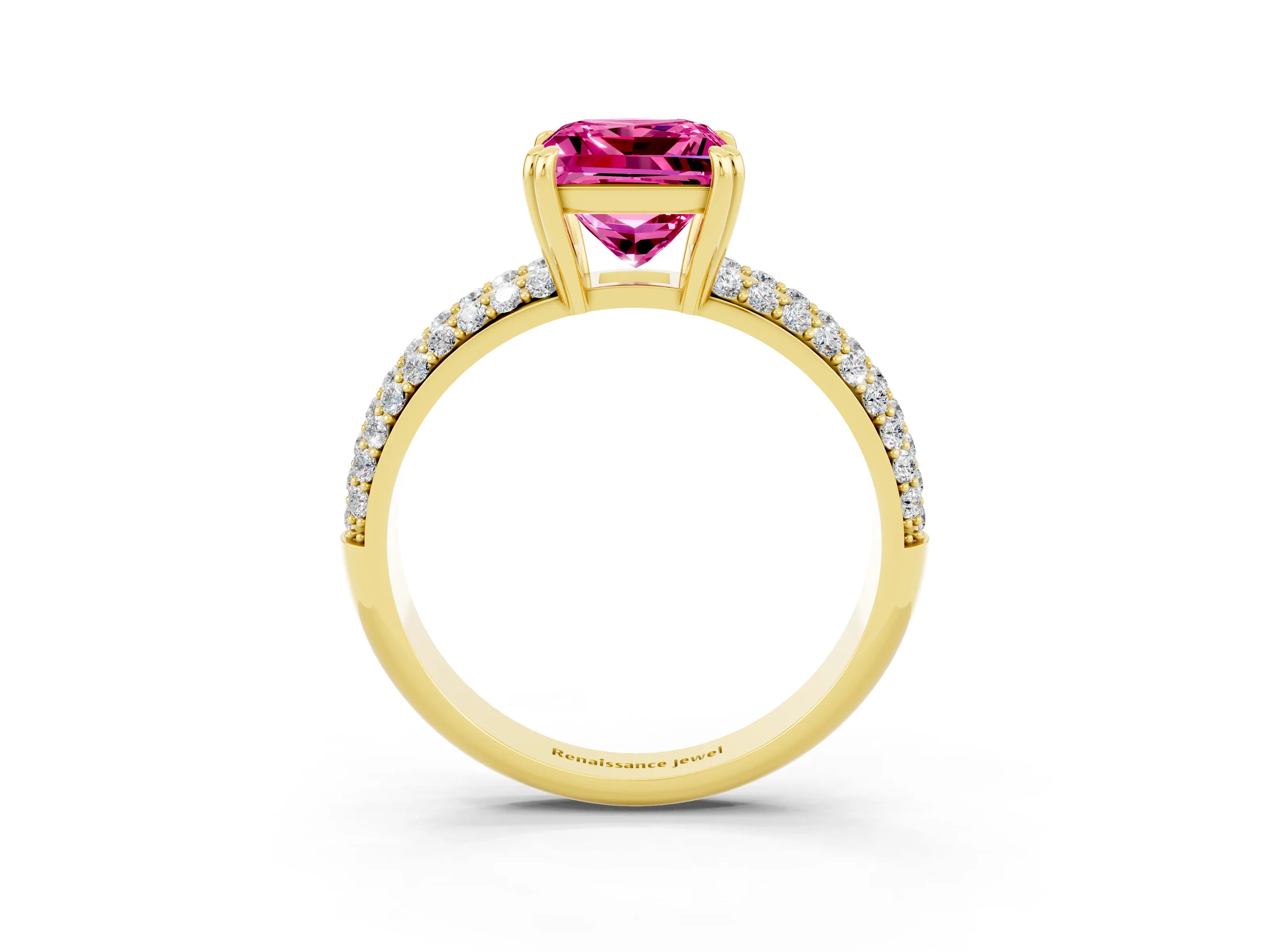 Yellow gold Princess Cut Cut Diamond Milgrain Marquise Band with Prong Setting_3