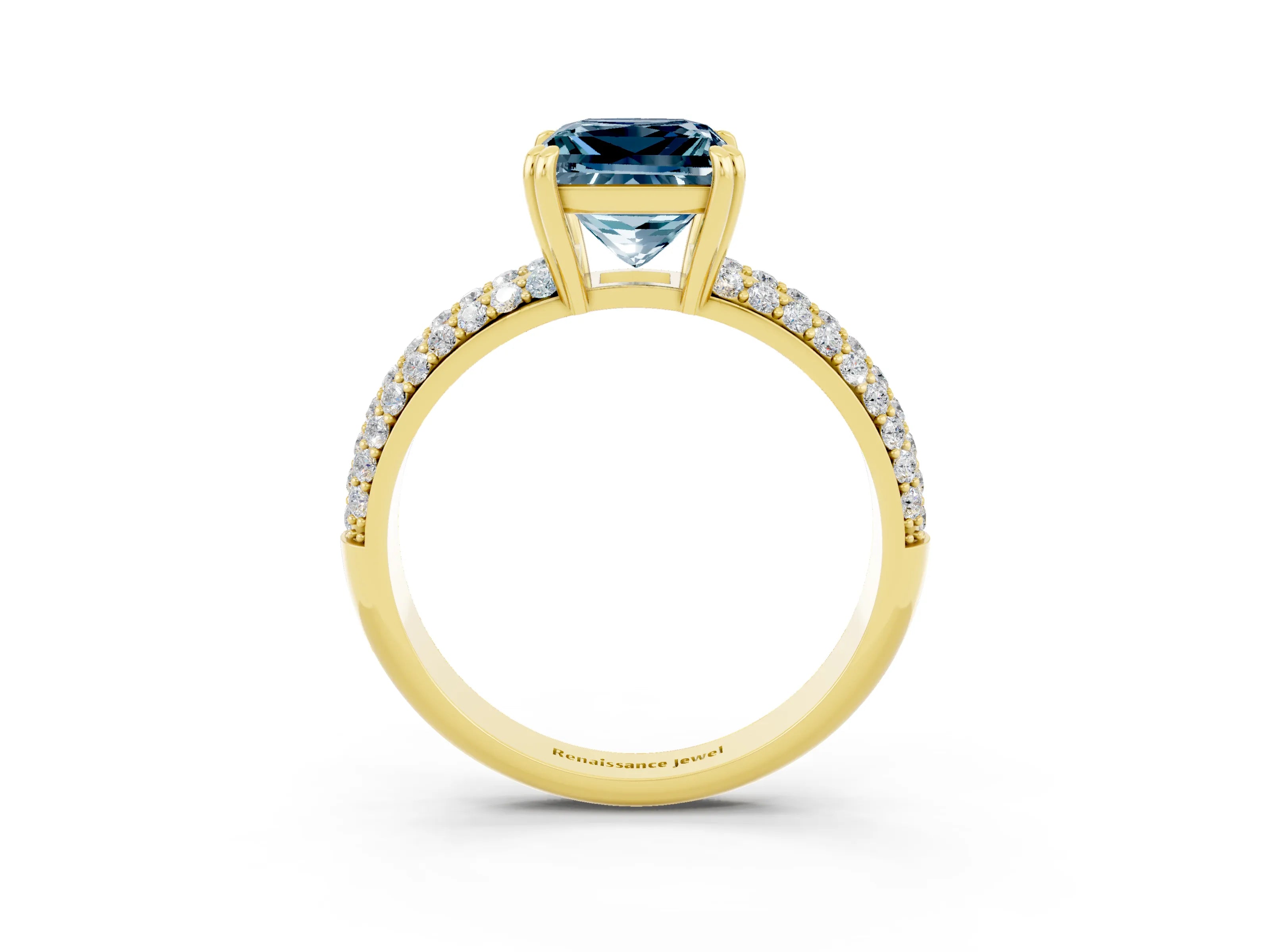Yellow gold Princess Cut Cut Diamond Milgrain Marquise Band with Prong Setting_3