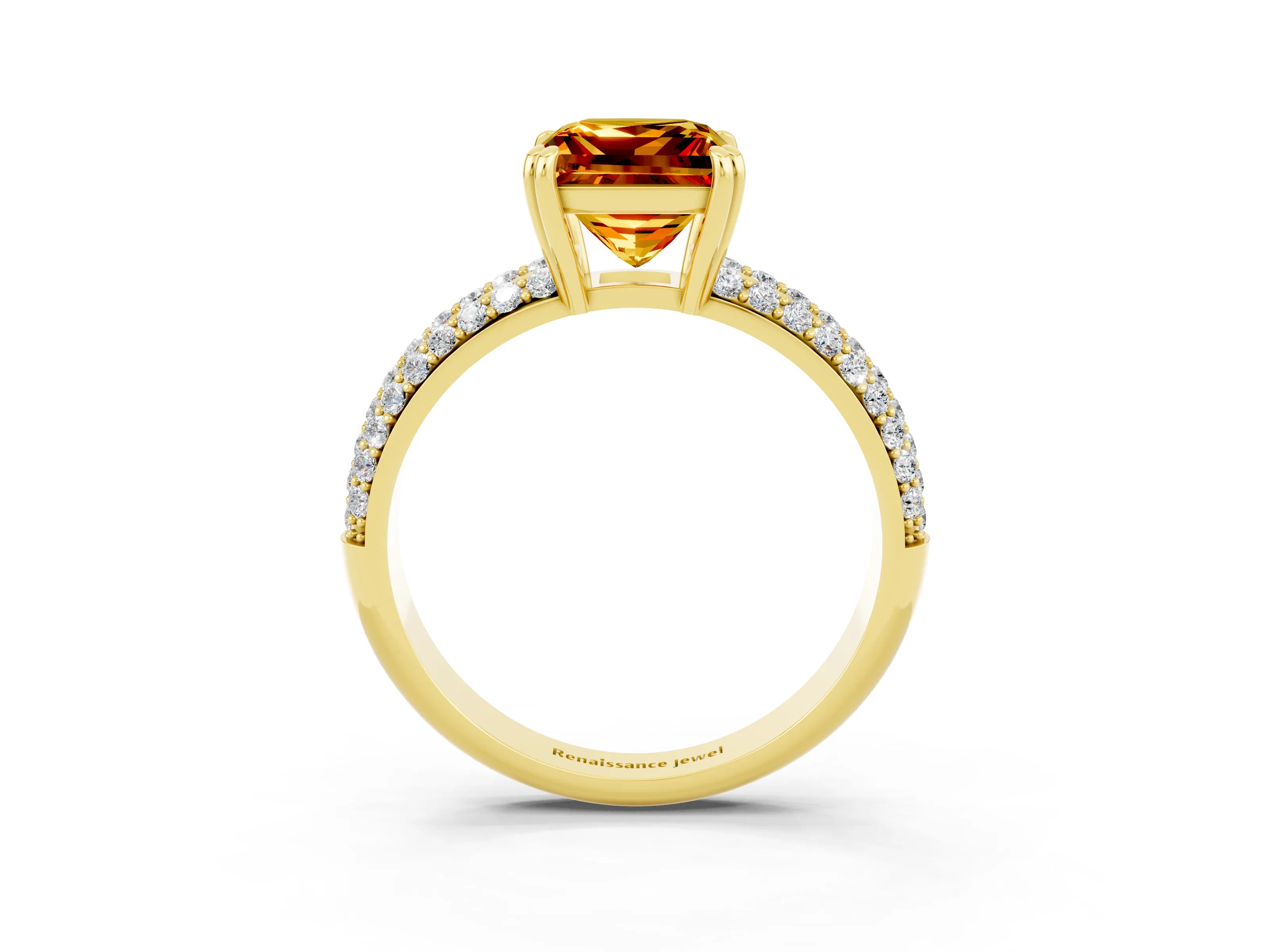 Yellow gold Princess Cut Cut Diamond Milgrain Marquise Band with Prong Setting_3