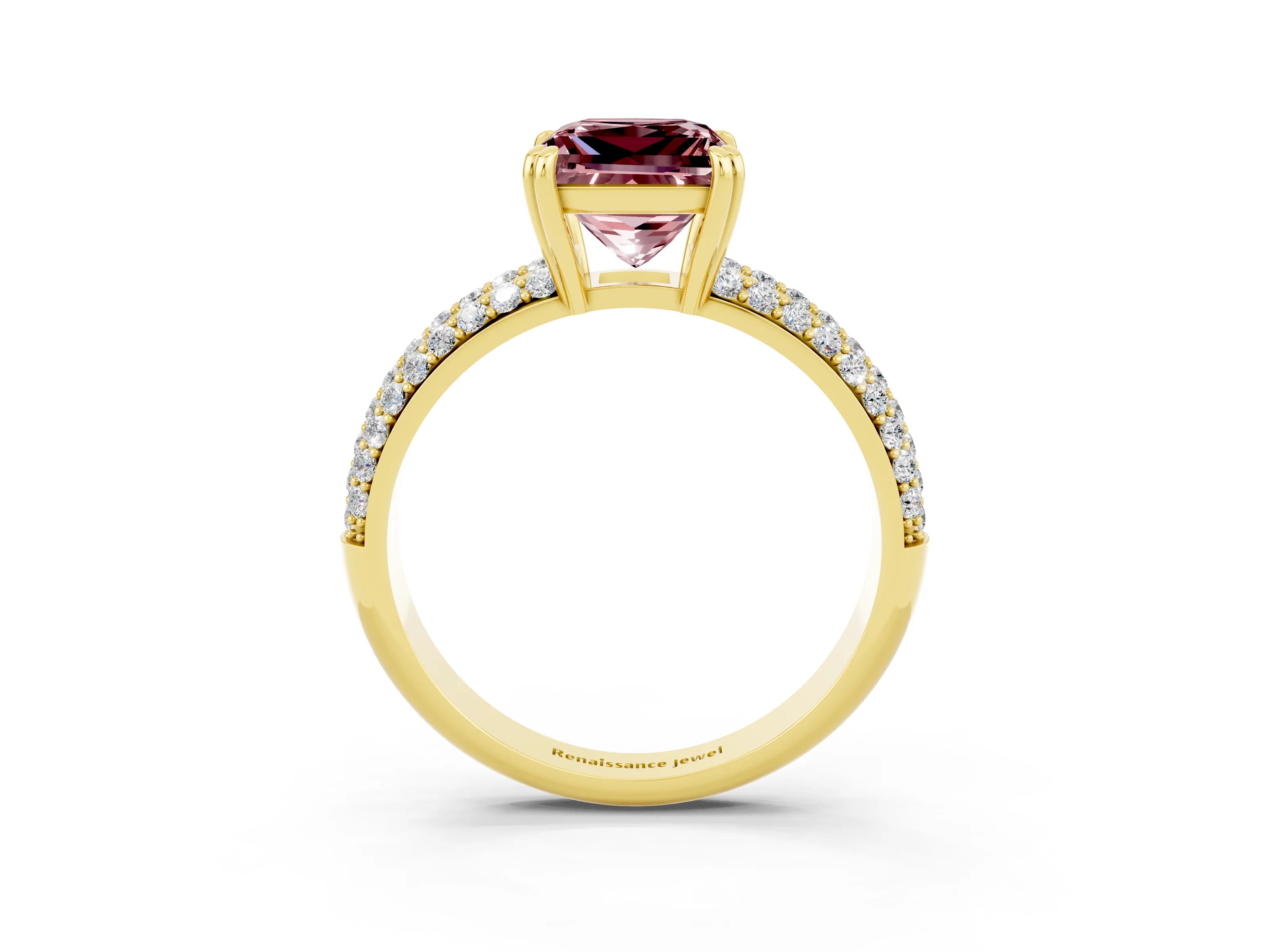 Yellow gold Princess Cut Cut Diamond Milgrain Marquise Band with Prong Setting_3