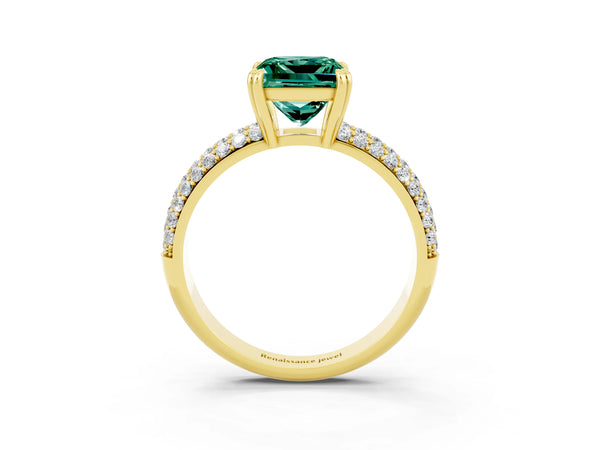 Yellow gold Princess Cut Green Sapphire Vintage Milgrain Ring with Round  Stations