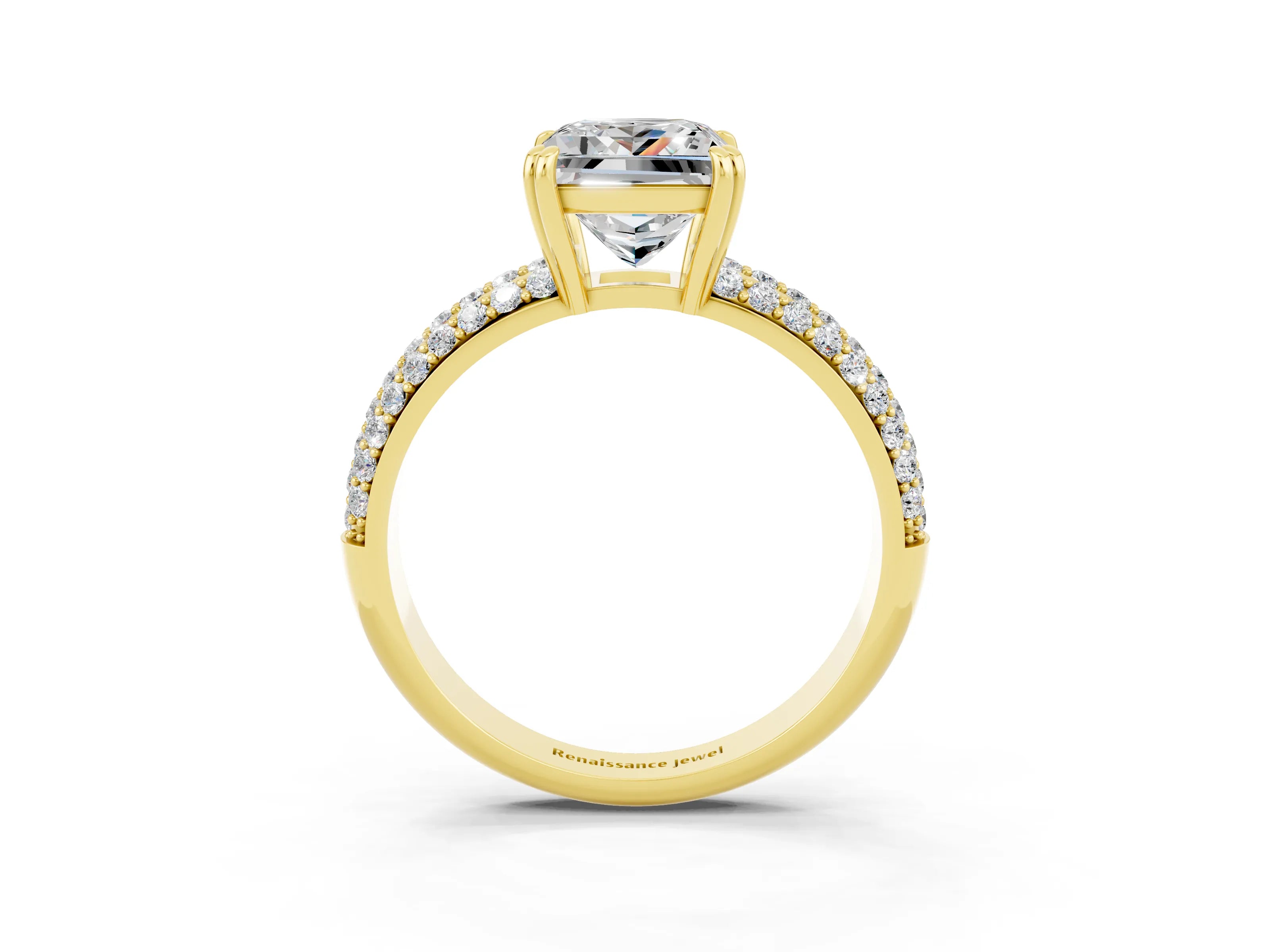 Yellow gold Princess Cut Cut Diamond Milgrain Marquise Band with Prong Setting_3