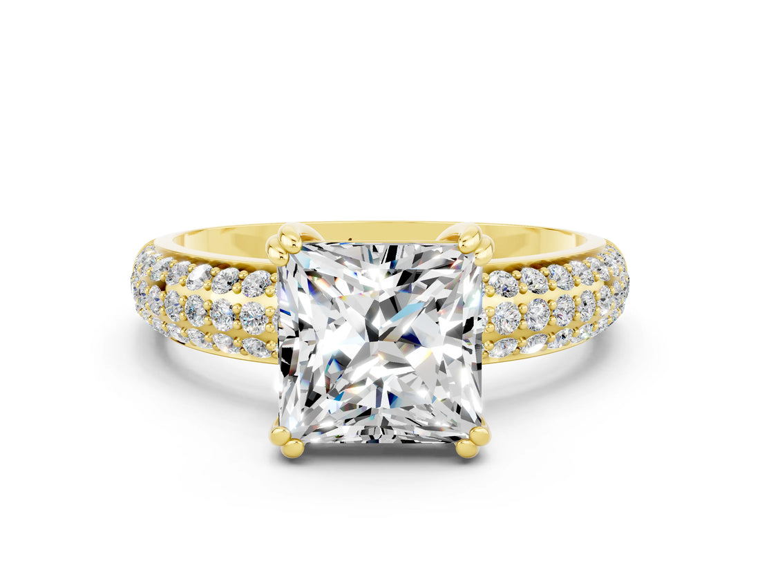 Yellow gold Princess Cut Cut Diamond Milgrain Marquise Band with Prong Setting