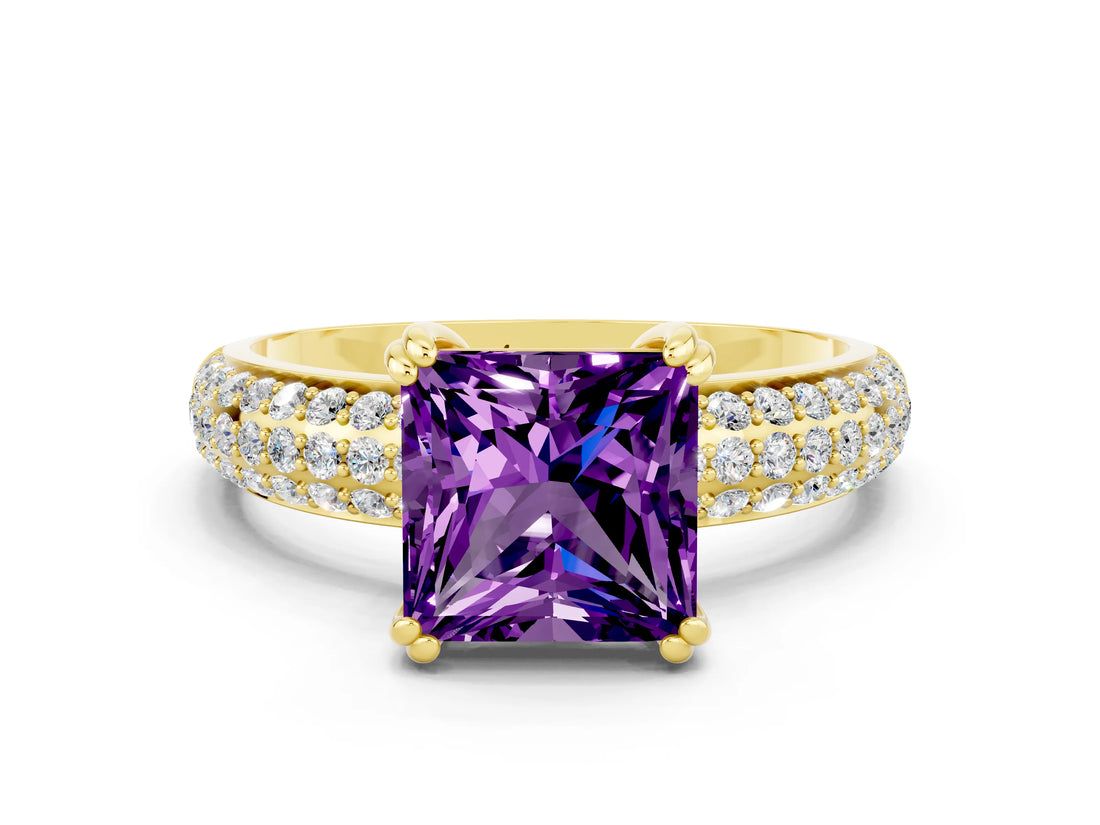 Yellow gold Princess Cut Cut Diamond Milgrain Marquise Band with Prong Setting