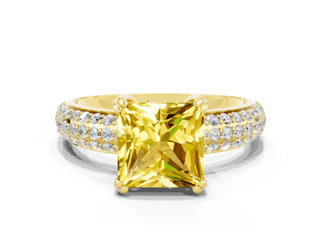 Yellow gold Princess Cut Cut Diamond Milgrain Marquise Band with Prong Setting