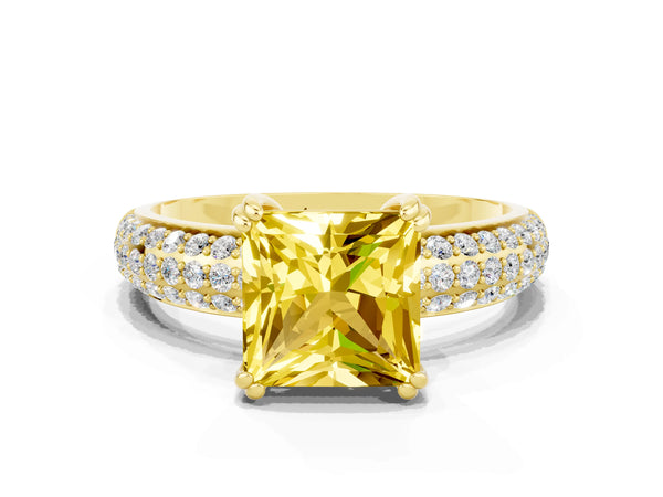 Yellow gold Princess Cut Yellow Sapphire Vintage Milgrain Ring with Round  Stations
