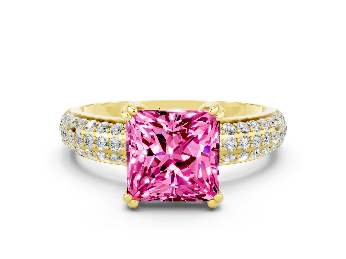 Yellow gold Princess Cut Cut Diamond Milgrain Marquise Band with Prong Setting