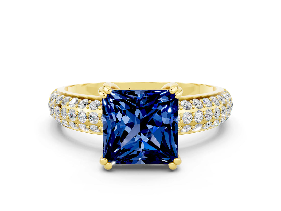 Yellow gold Princess Cut Cut Diamond Milgrain Marquise Band with Prong Setting