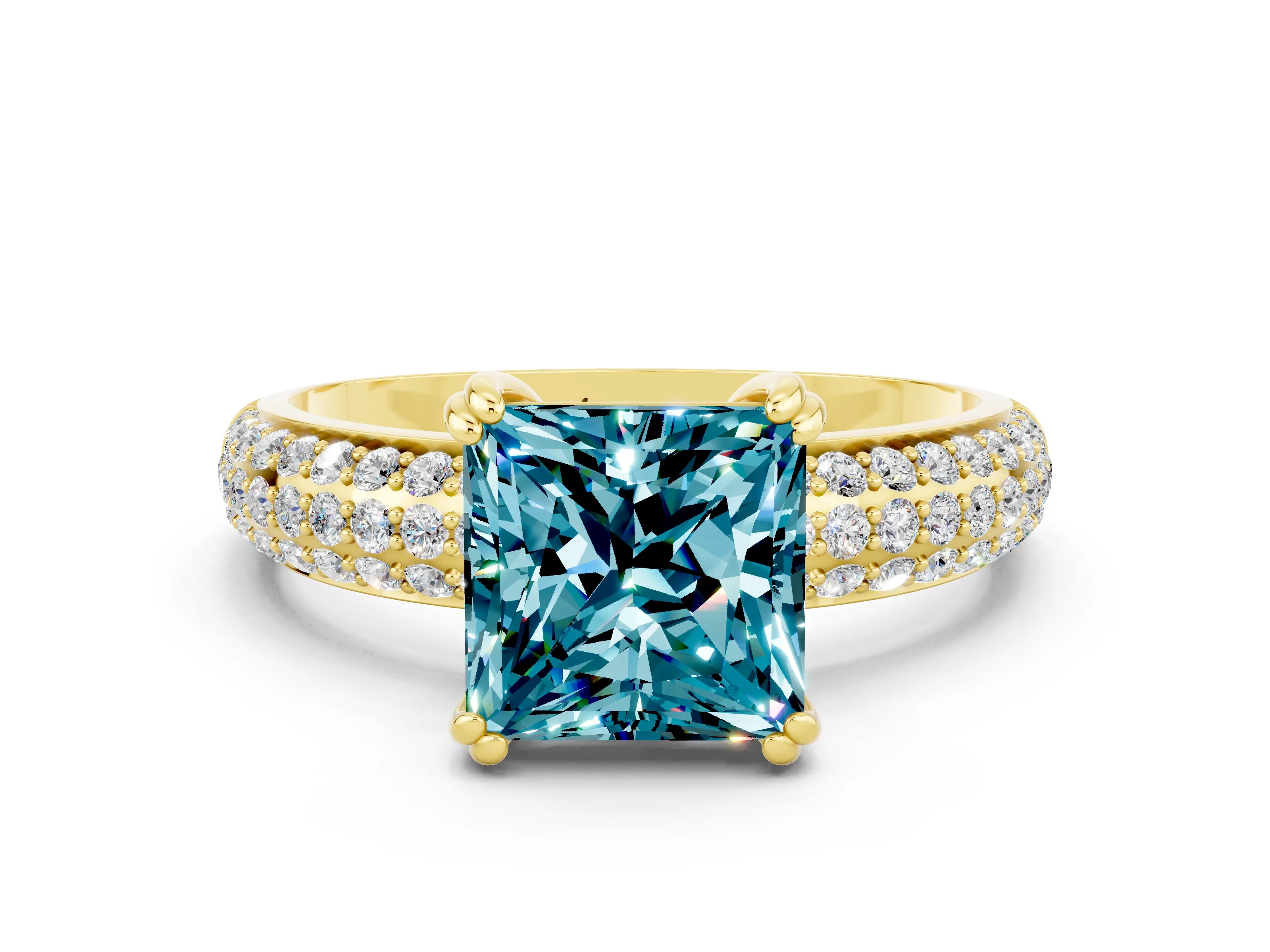 Yellow gold Princess Cut Cut Diamond Milgrain Marquise Band with Prong Setting