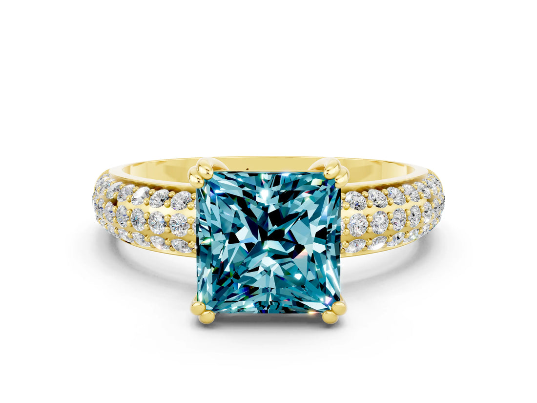 Yellow gold Princess Cut Cut Diamond Milgrain Marquise Band with Prong Setting