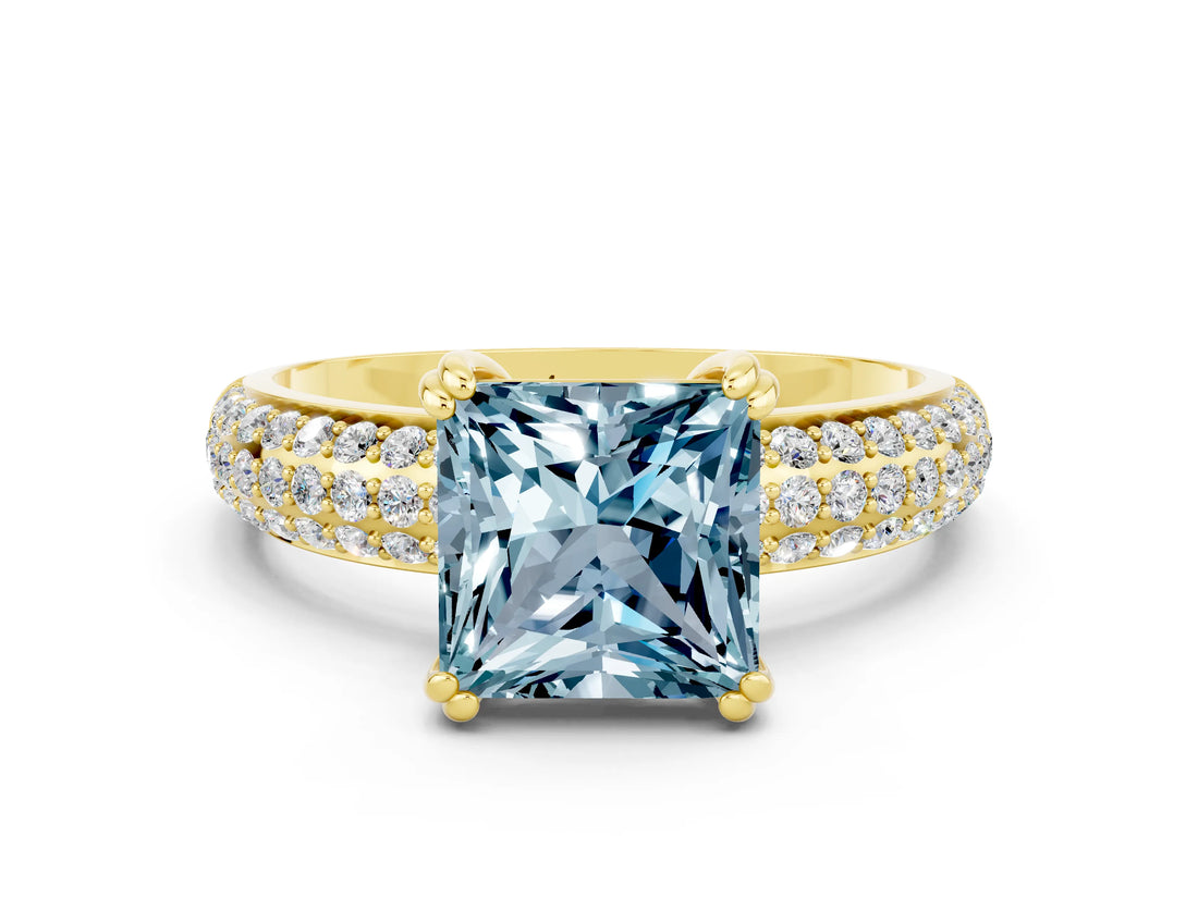 Yellow gold Princess Cut Cut Diamond Milgrain Marquise Band with Prong Setting
