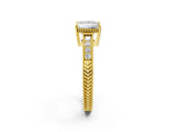 Yellow gold Princess Cut Cut Diamond Milgrain Pave Band Four-Prong Setting Ring_5