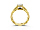 Yellow gold Princess Cut Cut Diamond Milgrain Pave Band Four-Prong Setting Ring_6