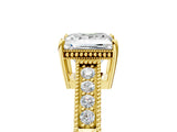 Yellow gold Princess Cut Cut Diamond Milgrain Pave Band Four-Prong Setting Ring_8