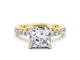 Yellow gold Princess Cut Cut Diamond Pavé Band with Four-Prong Setting