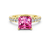 Yellow gold Princess Cut Cut Diamond Pavé Band with Four-Prong Setting